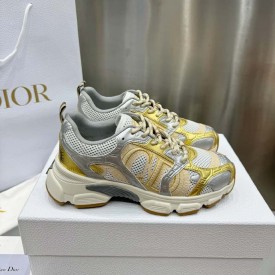 Dior Chrono Sneaker Beige Mesh with Gold-Tone and Silver-Tone Laminated