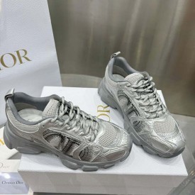 Dior Chrono Sneaker Gray Mesh with Silver-Tone Laminated