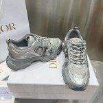 Dior Chrono Sneaker Gray Mesh with Silver-Tone Laminated