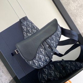 Dior Saddle Bag Navy Blue CD Diamond Canvas and Smooth Calfskin