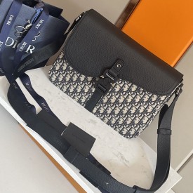 Dior Saddle Bag with Strap Beige and Black Dior Oblique Jacquard