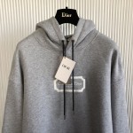 Dior Relaxed-Fit Hooded Sweatshirt Gray Organic Cotton Fleece