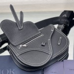 Dior SADDLE POUCH Black Grained Calfskin