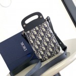 Dior Saddle Vertical Pouch with Strap Beige and Black Dior Oblique Jacquard