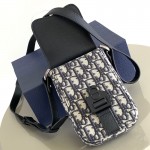 Dior Saddle Vertical Pouch with Strap Beige and Black Dior Oblique Jacquard