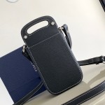 Dior Saddle Vertical Pouch with Strap Black Grained Calfskin