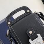 Dior Saddle Vertical Pouch with Strap Black Grained Calfskin