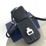 Dior Saddle Vertical Pouch with Strap Black Grained Calfskin