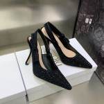 J'Adior Slingback Pump Black Cotton Embroidered with Strass