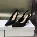 J'Adior Slingback Pump Black Cotton Embroidered with Strass