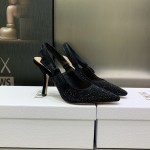 J'Adior Slingback Pump Black Cotton Embroidered with Strass