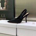 J'Adior Slingback Pump Black Cotton Embroidered with Strass