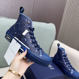 B23 High-Top Sneaker Transparent Canvas with Blue Raised Dior Oblique Motif