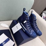 B23 High-Top Sneaker Transparent Canvas with Blue Raised Dior Oblique Motif