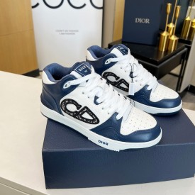 Dior B57 Mid-Top Sneaker Navy Blue and White Smooth Calfskin