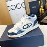 Dior B57 Mid-Top Sneaker Navy Blue and Cream Smooth Calfskin and Beige Suede