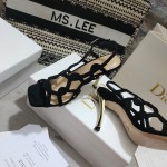 Dior D-FAME HEELED SANDAL Black Suede Calfskin