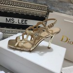 Dior D-FAME HEELED SANDAL Gold-Tone Laminated Lambskin