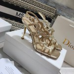 Dior D-FAME HEELED SANDAL Gold-Tone Laminated Lambskin