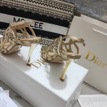 Dior D-FAME HEELED SANDAL Gold-Tone Laminated Lambskin