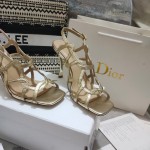 Dior D-FAME HEELED SANDAL Gold-Tone Laminated Lambskin