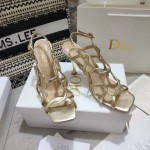 Dior D-FAME HEELED SANDAL Gold-Tone Laminated Lambskin