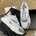 Dior B22 Trainer In White Technical Knit and White Calfskin