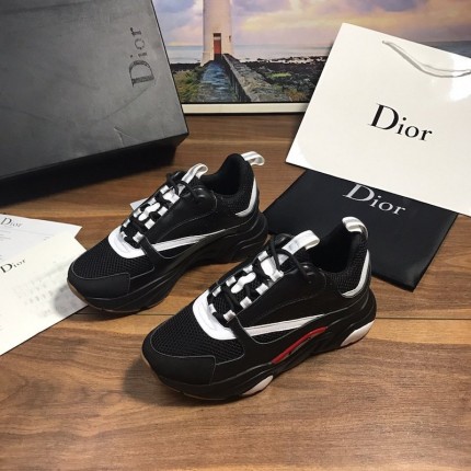 Dior B22 Sneaker in black technical knit and black and white calfskin