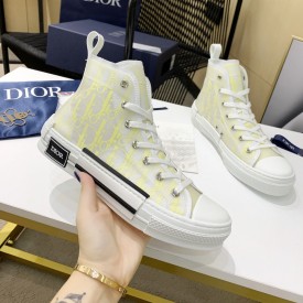 Dior B23 High Top Sneaker White and Yellow Dior Oblique Canvas