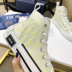 Dior B23 High Top Sneaker White and Yellow Dior Oblique Canvas