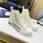 Dior B23 High Top Sneaker White and Yellow Dior Oblique Canvas