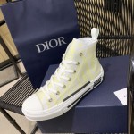 Dior B23 High Top Sneaker White and Yellow Dior Oblique Canvas