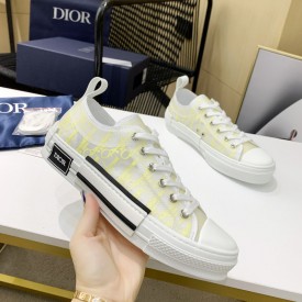 Dior B23 Low Top Sneaker White and Yellow Dior Oblique Canvas