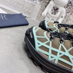 Dior B31 Runner Sneaker Khaki Technical Mesh and Turquoise Rubber with Warped Cannage Motif