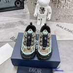 Dior B31 Runner Sneaker Khaki Technical Mesh and Turquoise Rubber with Warped Cannage Motif