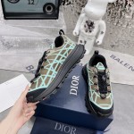 Dior B31 Runner Sneaker Khaki Technical Mesh and Turquoise Rubber with Warped Cannage Motif