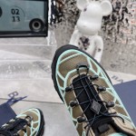 Dior B31 Runner Sneaker Khaki Technical Mesh and Turquoise Rubber with Warped Cannage Motif