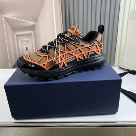 Dior B31 Runner Sneaker Beige Technical Mesh and Orange Rubber with Warped Cannage Motif