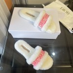 Dior Moi Slide Bright Pink Cotton Embroidery and White Shearling