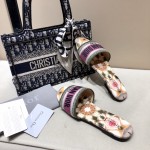 Dior Dway Slide Multicolor Embroidered Cotton Purple