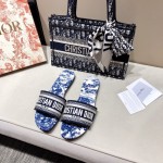 Dior Dway Slide Multicolor Embroidered Cotton Blue