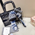 Dior Dway Slide Multicolor Embroidered Cotton Blue