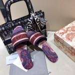 Dior Dway Slide Multicolor Embroidered Cotton Burgundy