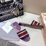 Dior Dway Slide Multicolor Embroidered Cotton Burgundy