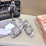 Dior Dway Slide Multicolor Embroidered Cotton Grey