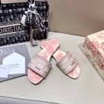 Dior Dway Slide Multicolor Embroidered Cotton Pink Color