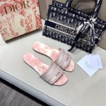 Dior Dway Slide Multicolor Embroidered Cotton Pink Color