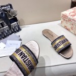 Dior Dway Slide Multicolor Embroidered Cotton Gold