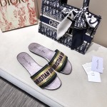 Dior Dway Slide Multicolor Embroidered Cotton Green / Gold