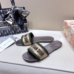 Dior Dway Slide Multicolor Embroidered Cotton Green / Gold